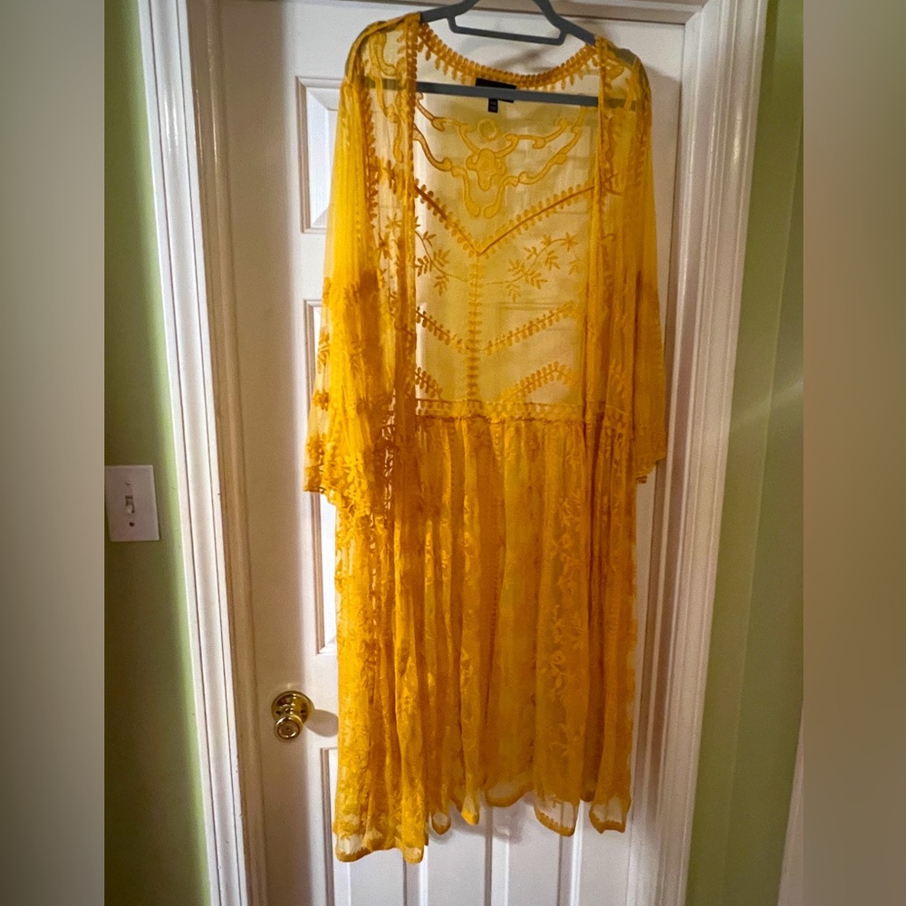 Sheer Lace Embroidered Yellow Women's Top